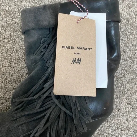 Isabel Marant Charcoal Fringed Heeled Boots - Picture 5 of 8